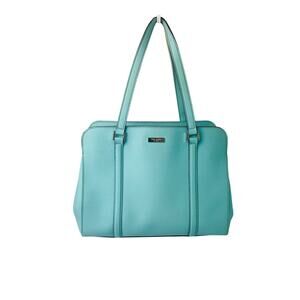 Kate Spade New York Saffiano Leather Tote Bag Shoulder Purse Blue Structured